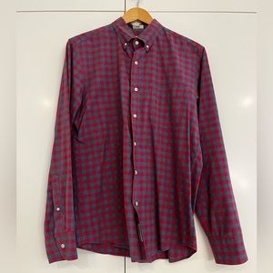 J.Crew Men's Secret Wash Shirt - Red / Heather Blue Gingham, M Slim Fit